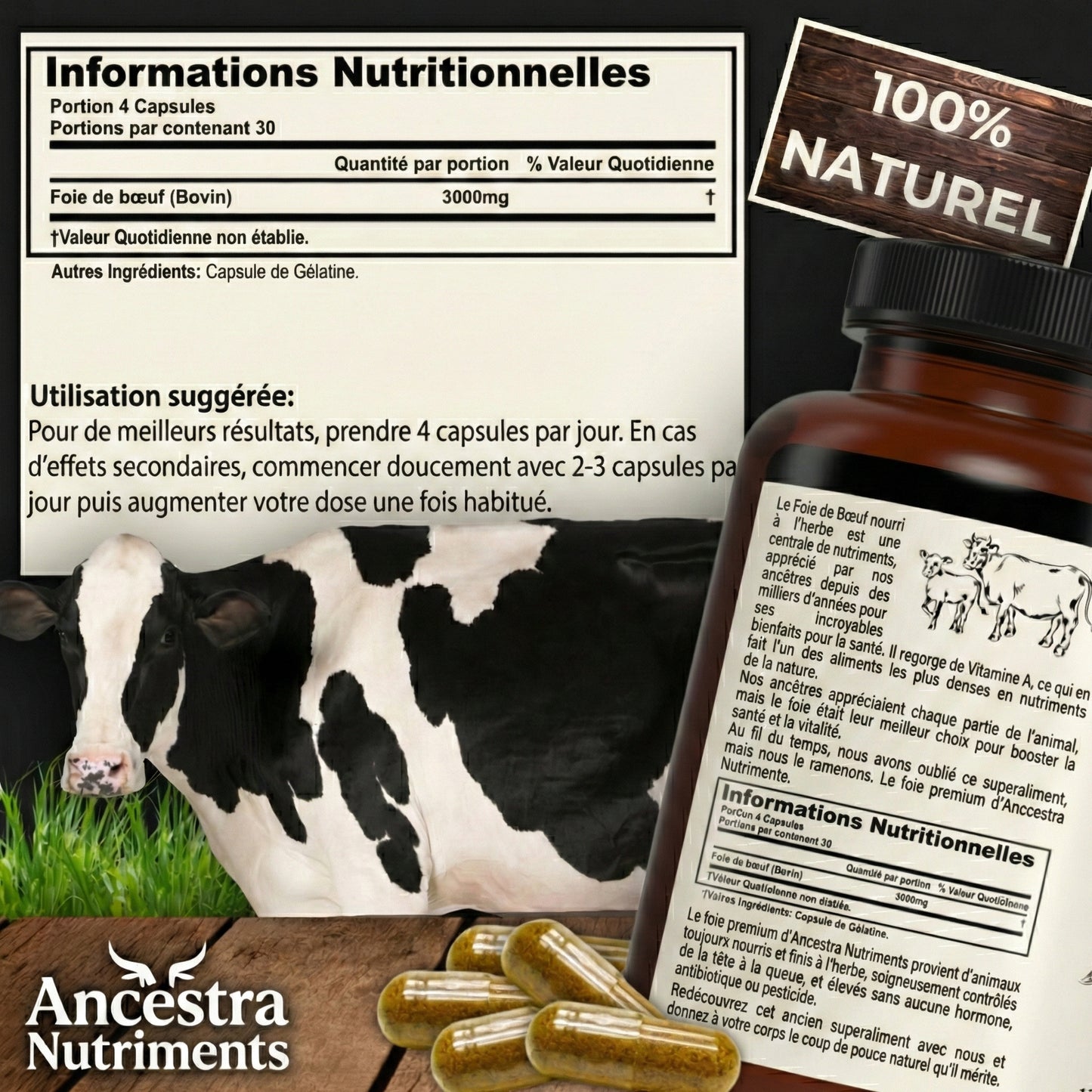 Gélules de foie de bœuf nourri à l’herbe